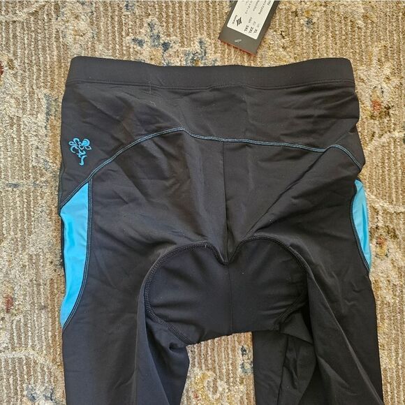 Santini Black Cycling Tights with Blue Accents - Picture 2 of 9